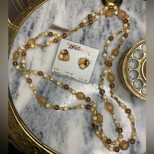 Vintage worthington costume jewelry set two strand necklace and stud earrings